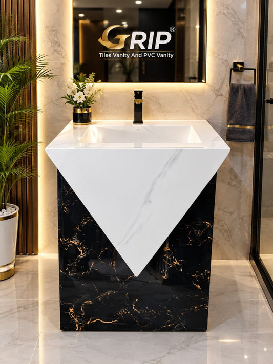 Luxury Designer PVC Bathroom Vanity – Modern Marble Finish